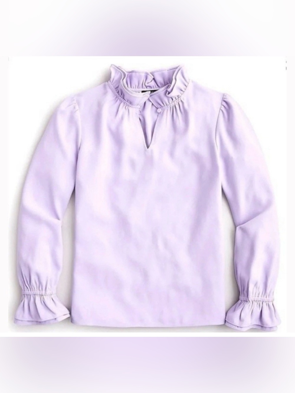 J. Crew Lilac 365 Crepe Lavender Ruffle-Neck Long-Sleeve Blouse Size Large
